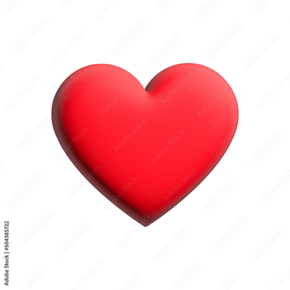 Red heart. 3D love symbol. Illustration isolated on white.