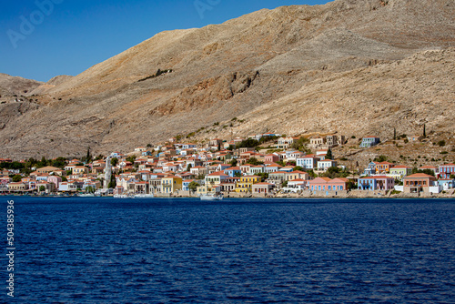 Beautiful Chalki town center on Chalki island, Dodecanese islands