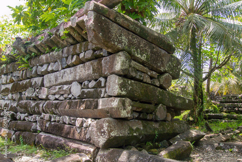 Close up of a stone wall of Nan Madol, Federated States of Micronesia