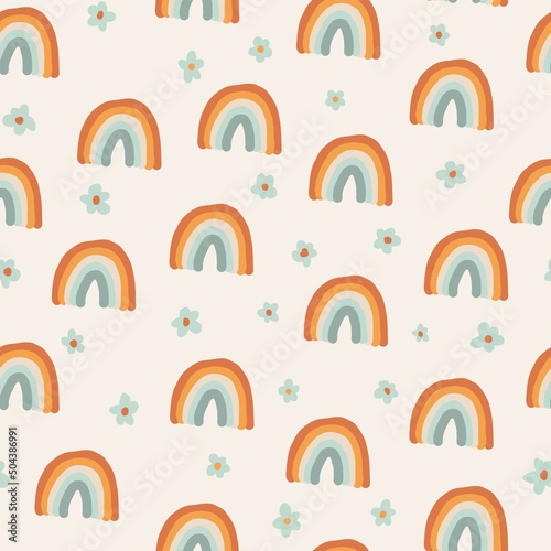 Rainbow flower pastel orange. Seamless background pattern. hand drawn background illustration