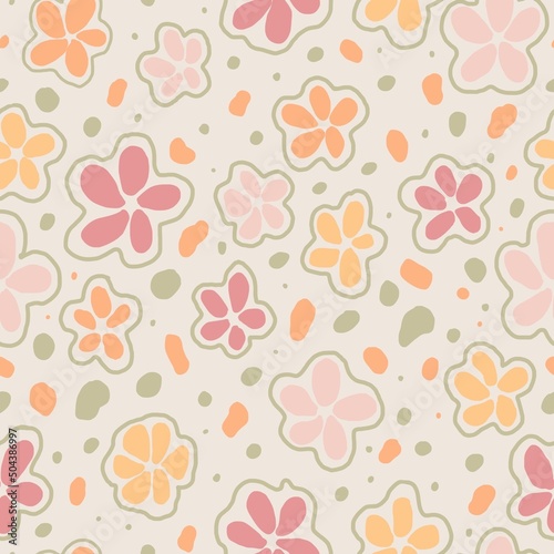 Pink orange pastel flower. Seamless background pattern. hand drawn background illustration