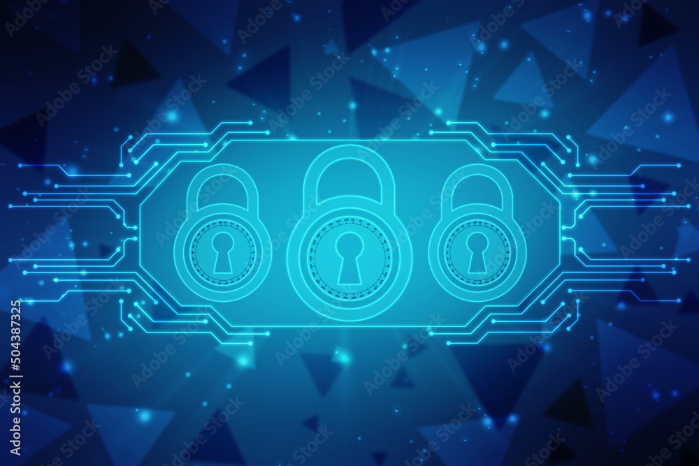 Digital Padlock on abstract technology background, Technology security concept. Modern safety digital background. Protection system, Cyber Security and safety information, personal data concept Digital Padlock on abstract technology background, Technology security concept. Modern safety digital background. Protection system, Cyber Security and safety information, personal data concept