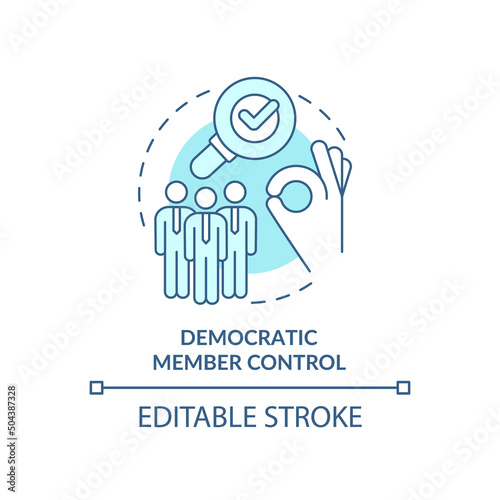 Democratic member control turquoise concept icon. Cooperative principle abstract idea thin line illustration. Isolated outline drawing. Editable stroke. Arial, Myriad Pro-Bold fonts used