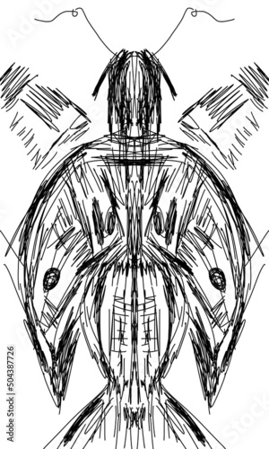 Ladybug woman, freehand drawing, vector. Tattoo, freehand drawing, vector. Abstract. Contemporary trendy art illustration