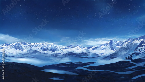 Fantastic Winter Epic  Landscape of Mountains. Celtic Medieval forest. Frozen nature. Glacier in the mountains. Mystic Valley. Artwork sketch. Gaming background. Dark Canyon. Book Cover and Poster.   © Abstract51