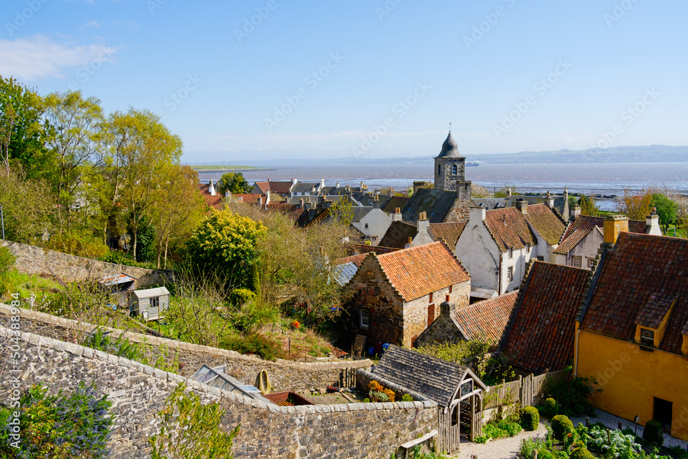 Over the rooftops of Culross village to the Forth of Firth.