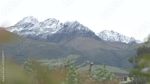 panoramc view over snowy Ruminahui Volcano, Rumiñahui, Machachi, Pichincha, Ecuador
