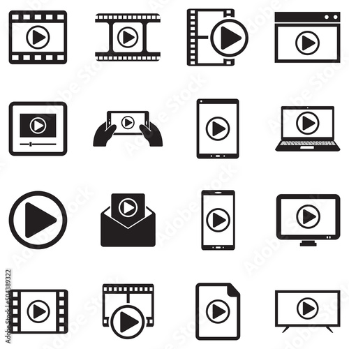 Media Player Icons. Black Flat Design. Vector Illustration.