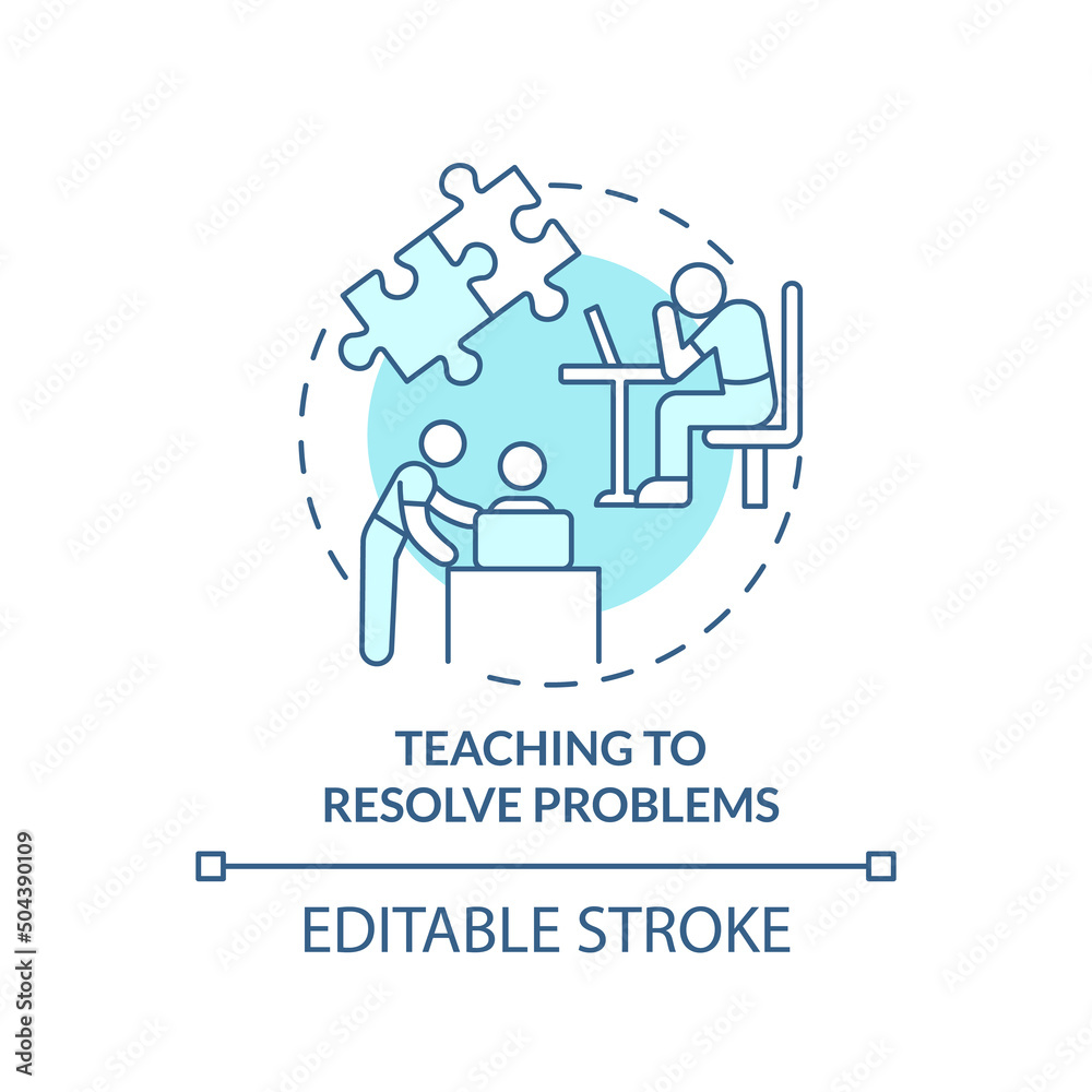 Teaching to resolve problems turquoise concept icon. Family relationships importance abstract idea thin line illustration. Isolated outline drawing. Editable stroke. Arial, Myriad Pro-Bold fonts used Teaching to resolve problems turquoise concept icon. Family relationships importance abstract idea thin line illustration. Isolated outline drawing. Editable stroke. Arial, Myriad Pro-Bold fonts used
