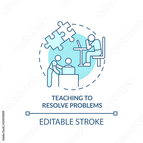 Teaching to resolve problems turquoise concept icon. Family relationships importance abstract idea thin line illustration. Isolated outline drawing. Editable stroke. Arial, Myriad Pro-Bold fonts used