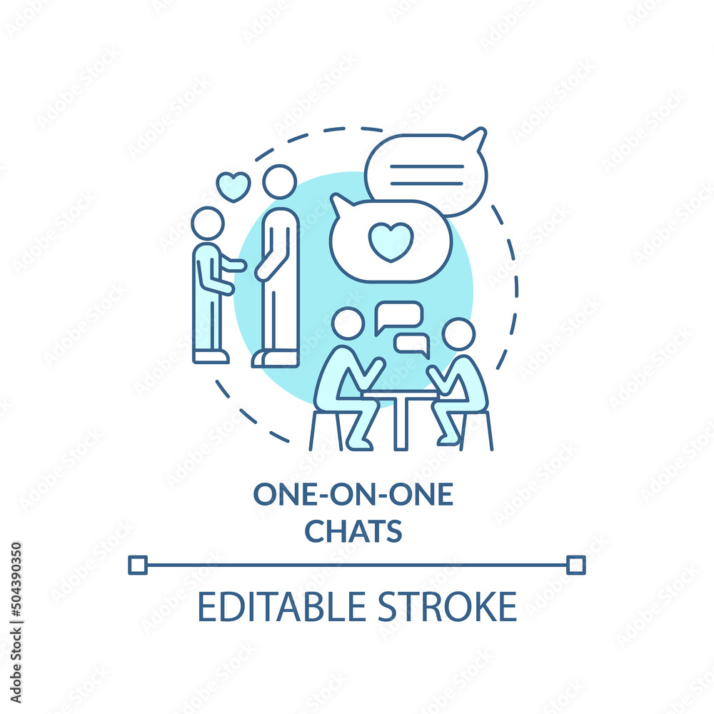 One on one chats turquoise concept icon. Individual relationship. Spend time together abstract idea thin line illustration. Isolated outline drawing. Editable stroke. Arial, Myriad Pro-Bold fonts used