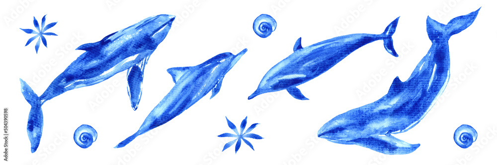 Ταπετσαρία Watercolor set of ocean animals