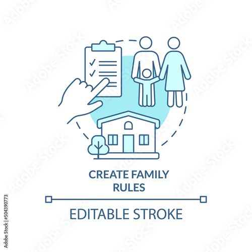 Create family rules turquoise concept icon. Discipline. Encouraging teamwork abstract idea thin line illustration. Isolated outline drawing. Editable stroke. Arial, Myriad Pro-Bold fonts used