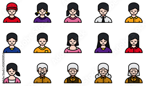 Set of Vector Icons Related to Avatars. Contains such Icons as Boy, Girl, Man, Woman, Old Man, Old Woman and more.