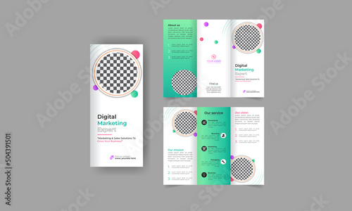 Digital marketing trifold brochure annual report cover, business tri fold corporate brochure cover or flyer design. Leaflet presentation. Catalog with Abstract geometric background. Modern publication