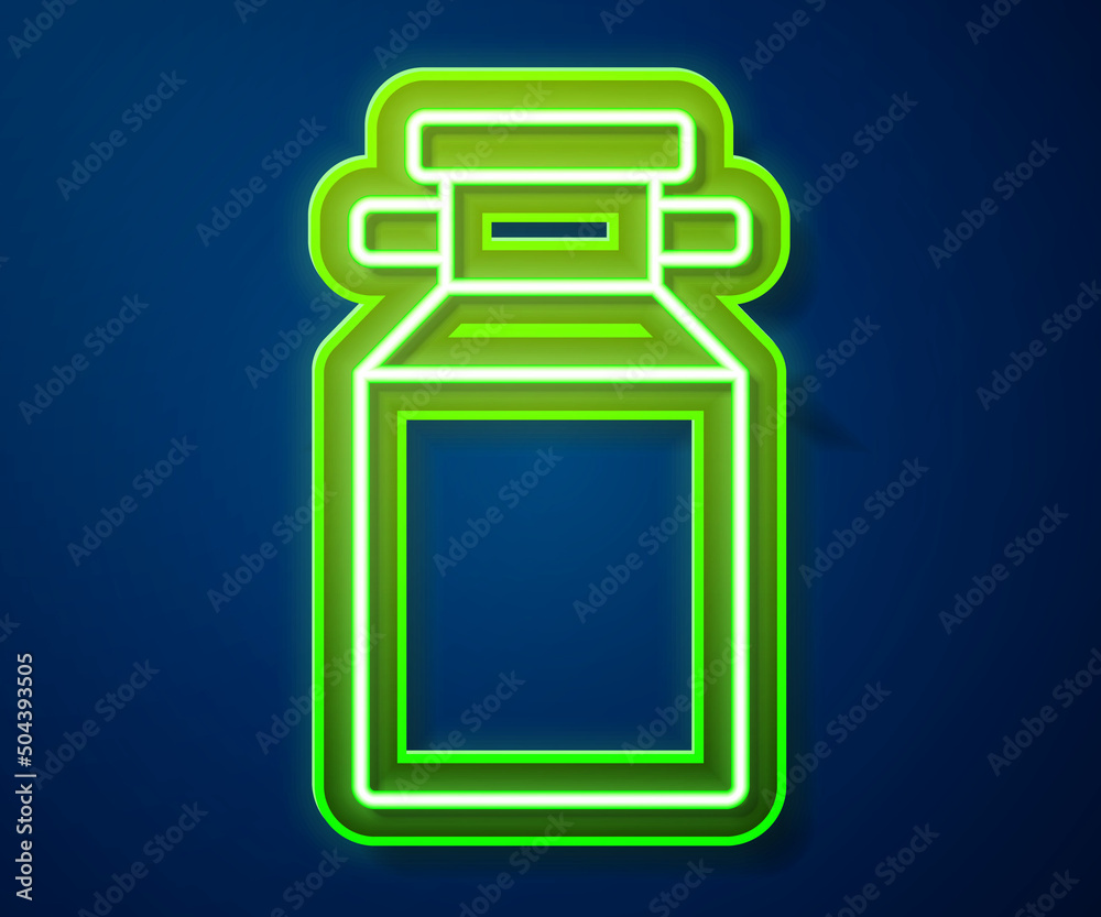 Glowing neon line Can container for milk icon isolated on blue background. Vector Glowing neon line Can container for milk icon isolated on blue background. Vector