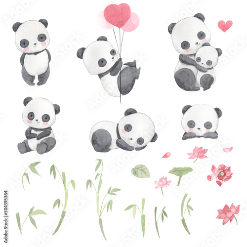Watercolor panda illustration for kids