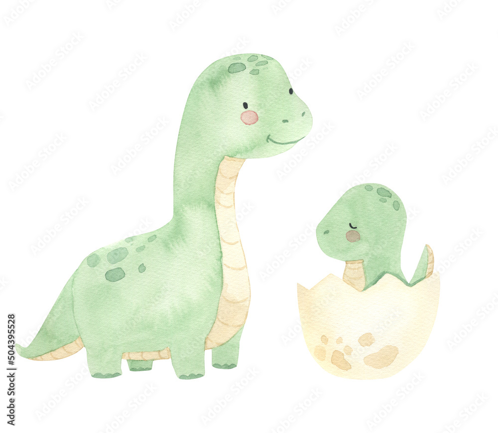 Watercolor dinosaurs illustration for kids