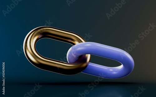 chain icon on dark background 3d render concept for bonding and Internet link connection