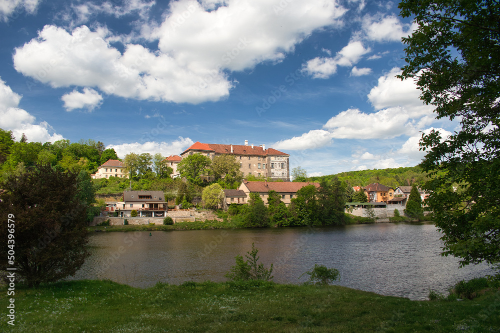 Nelahozeves Chateau, look over Vltava river. Czech Republic.