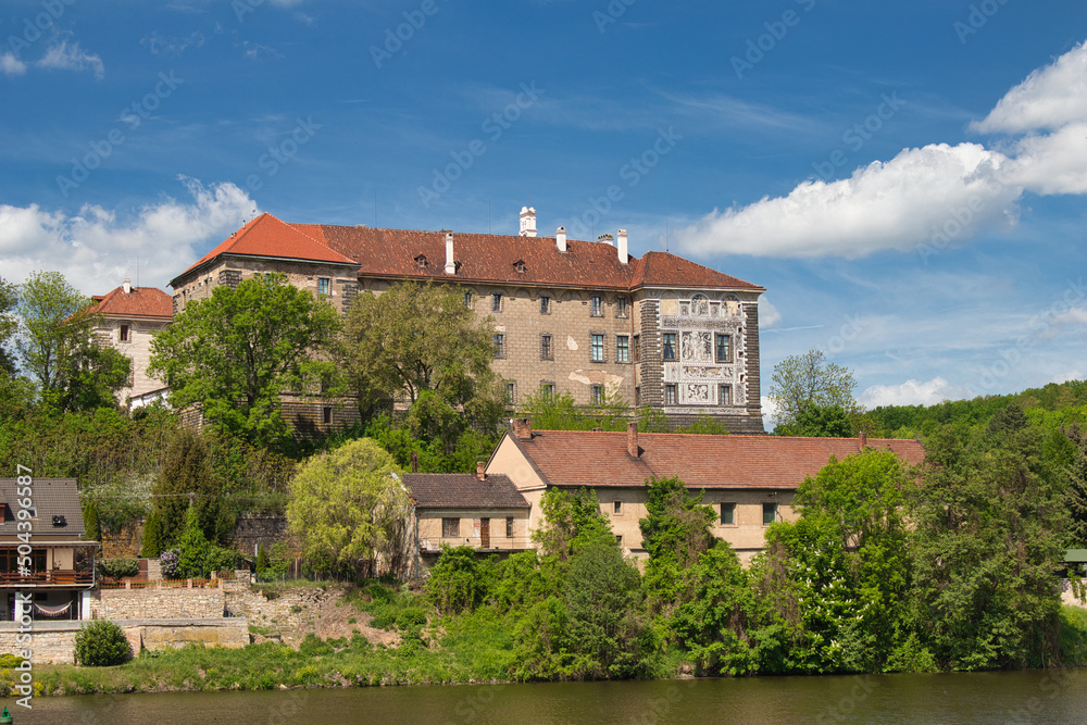 Nelahozeves Chateau, look over Vltava river. Czech Republic.
