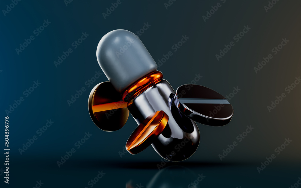 pill icon on dark background 3d render concept for tablets and capsules Medical healthcare