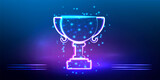 Champion trophy cup. Winner prize, sport award, success concept. Abstract icon of a champion cup in the form of a starry sky or space. Polygonal icon for business. Vector ilustration