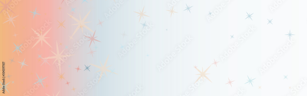Light background in soft pretty pink, blue, and yellow-orange that fade from color to color with a large white space for copy. Stars of the same pastel colors glimmer across the web banner. Light background in soft pretty pink, blue, and yellow-orange that fade from color to color with a large white space for copy. Stars of the same pastel colors glimmer across the web banner.