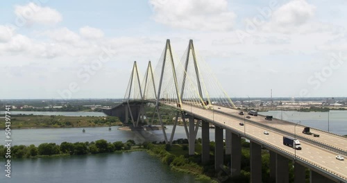 Establishing shot of the Fred Hartman Bridge in Baytown Texas photo