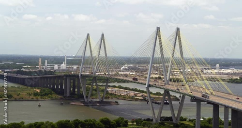 Establishing shot of the Fred Hartman Bridge in Baytown Texas photo