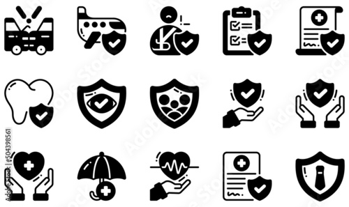 Set of Vector Icons Related to Health Insurance. Contains such Icons as Accident, Broken Arm, Health Insurance, Insurance, Healthcare, Checklist and more.