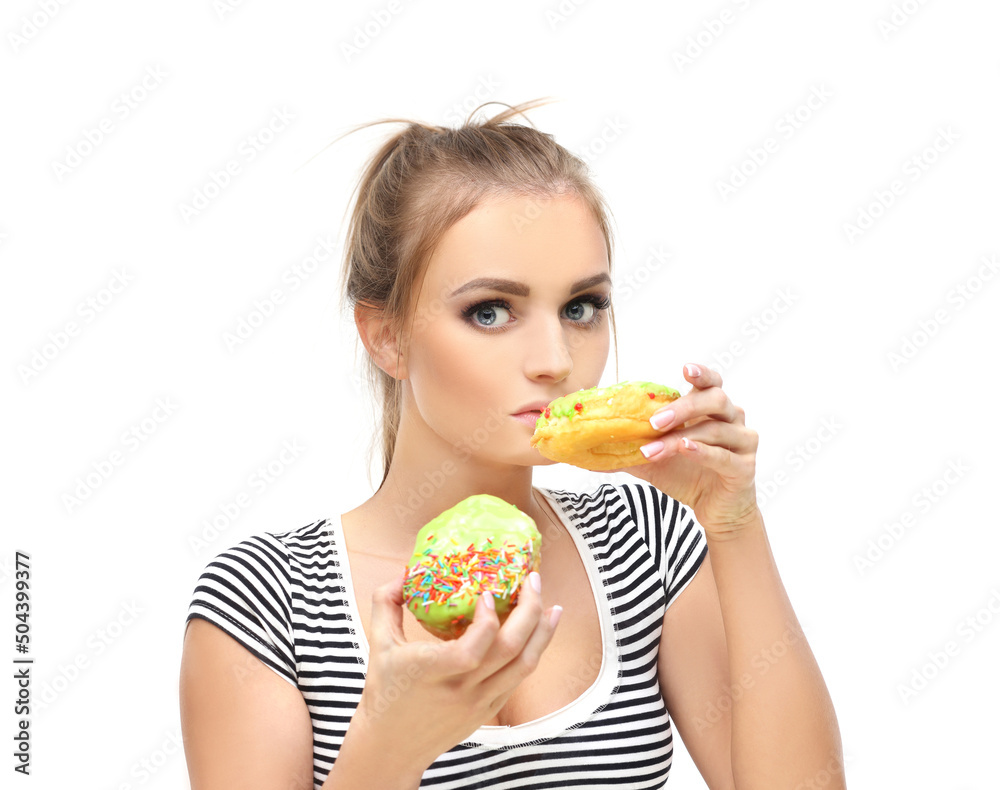Funny girl and colorful donuts. Funny girl and colorful donuts.