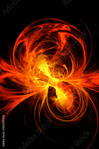 Fiery unique background, in the form of solar prominences, fiery whirlwinds. on a black background. Illustration