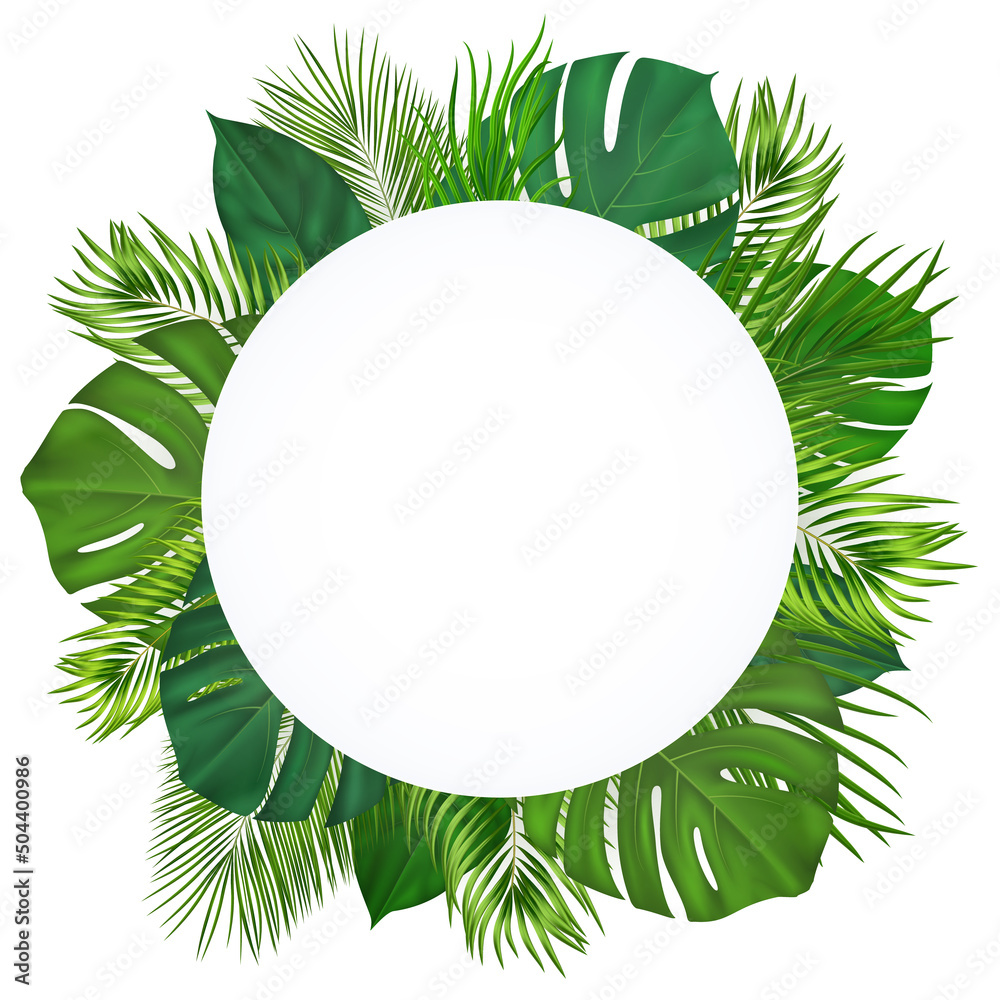 Summer tropical background with green palm leaves. Exotic botanical design with jungle plants for invitation, banner, poster. Vector illustration