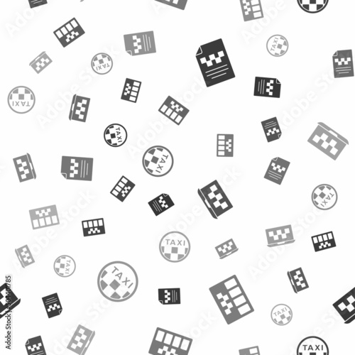 Set Taxi driver license, Taximeter, Laptop call taxi service and car roof on seamless pattern. Vector