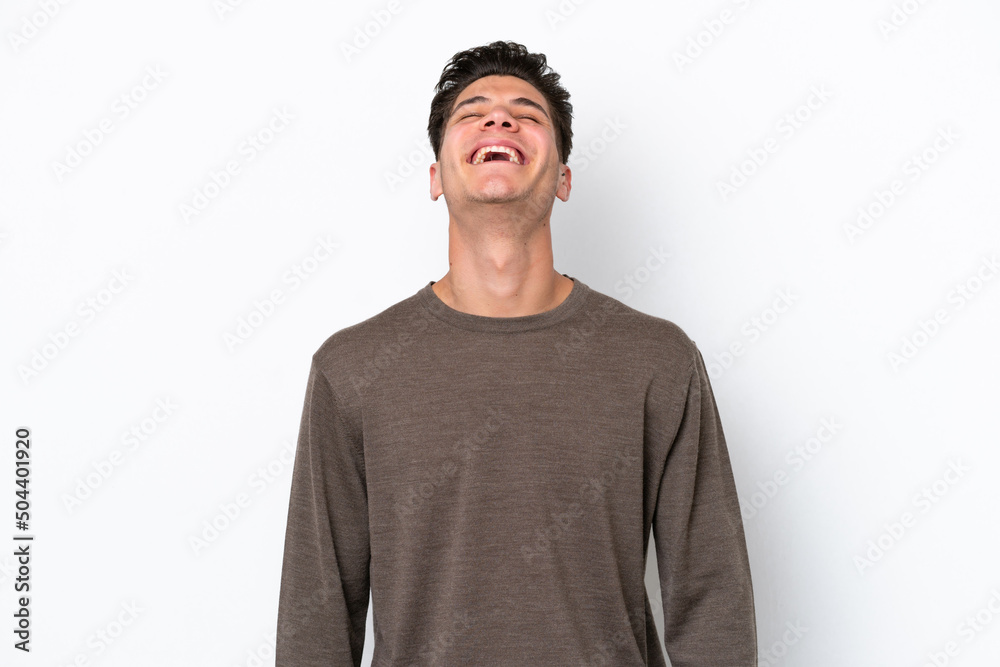 Young handsome caucasian man isolated on white bakcground laughing Young handsome caucasian man isolated on white bakcground laughing