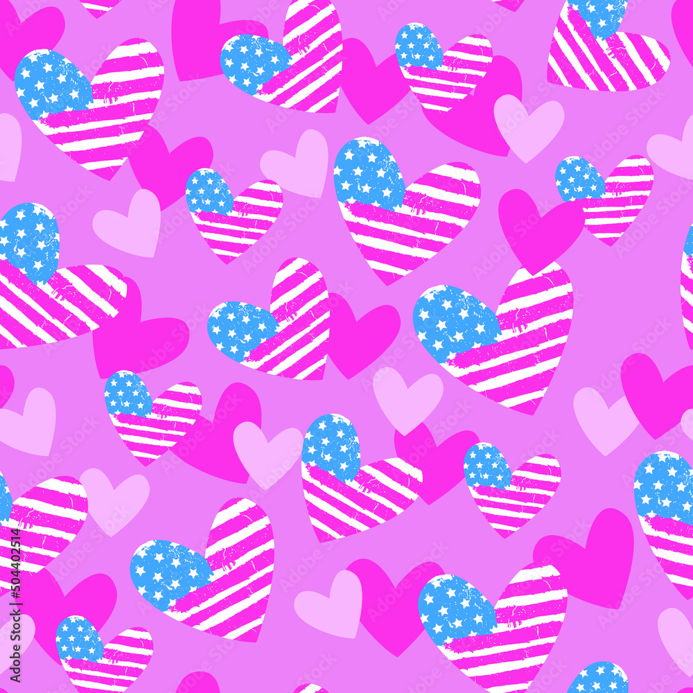 Seamless pattern with USA hearts. Background for Web, textile, fabric, wrapping paper, stationery and other design. Seamless pattern with USA hearts. Background for Web, textile, fabric, wrapping paper, stationery and other design.