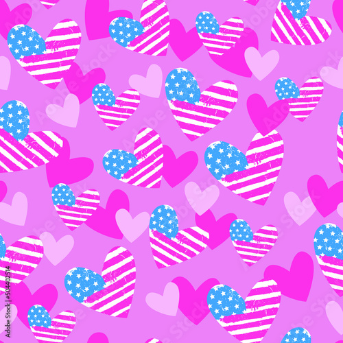 Fototapeta Naklejka Na Ścianę i Meble -  Seamless pattern with USA hearts. Background for Web, textile, fabric, wrapping paper, stationery and other design.
