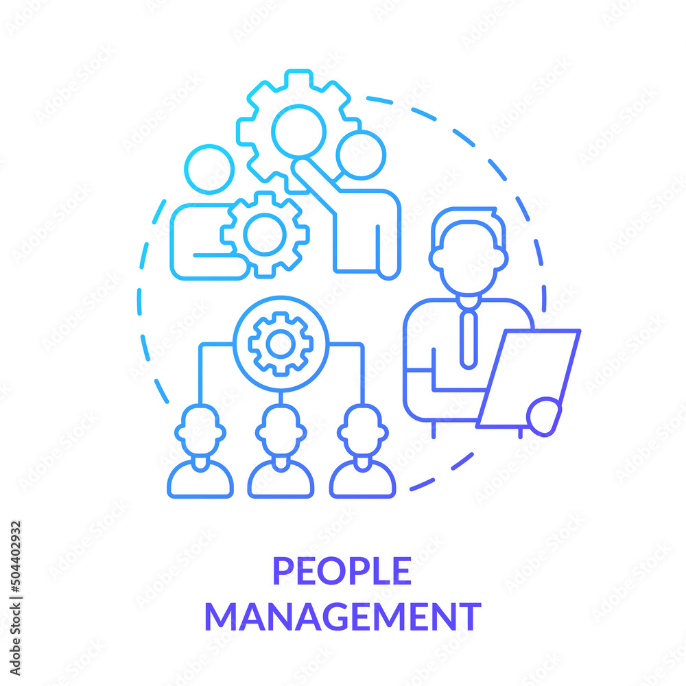 People management blue gradient concept icon. Top skill for college student resume abstract idea thin line illustration. HR competencies. Isolated outline drawing. Myriad Pro-Bold font used People management blue gradient concept icon. Top skill for college student resume abstract idea thin line illustration. HR competencies. Isolated outline drawing. Myriad Pro-Bold font used