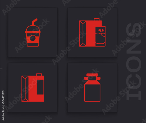Set Can container for milk, Milkshake, Paper package and kefir icon. Vector