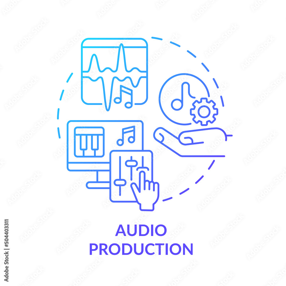 Audio production blue gradient concept icon. Selecting top skill for freelancer abstract idea thin line illustration. Music business. Isolated outline drawing. Myriad Pro-Bold font used