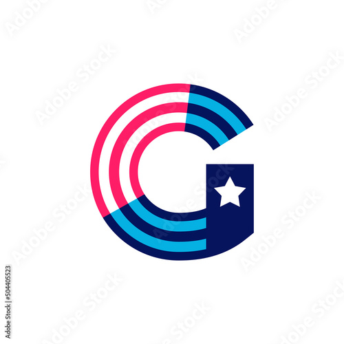 G letter logo made of American Stars and Stripes flag.