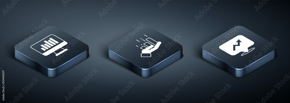 Set Isometric Monitor with graph chart, Financial growth and icon. Vector Set Isometric Monitor with graph chart, Financial growth and icon. Vector