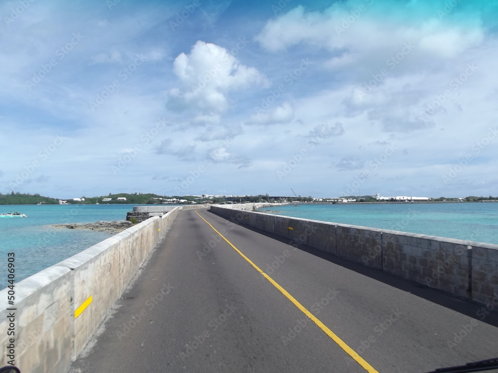 A causeway with a road on the island of Grand Bermuda, Bermuda