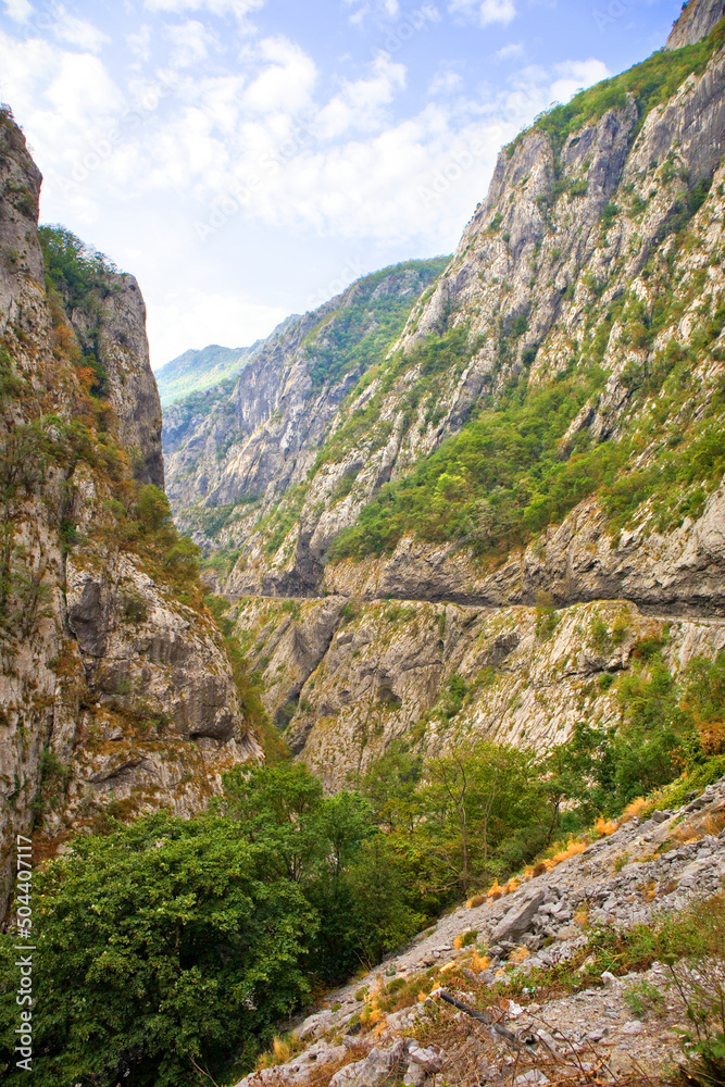 View of canyon and road in mountains of Montenegro