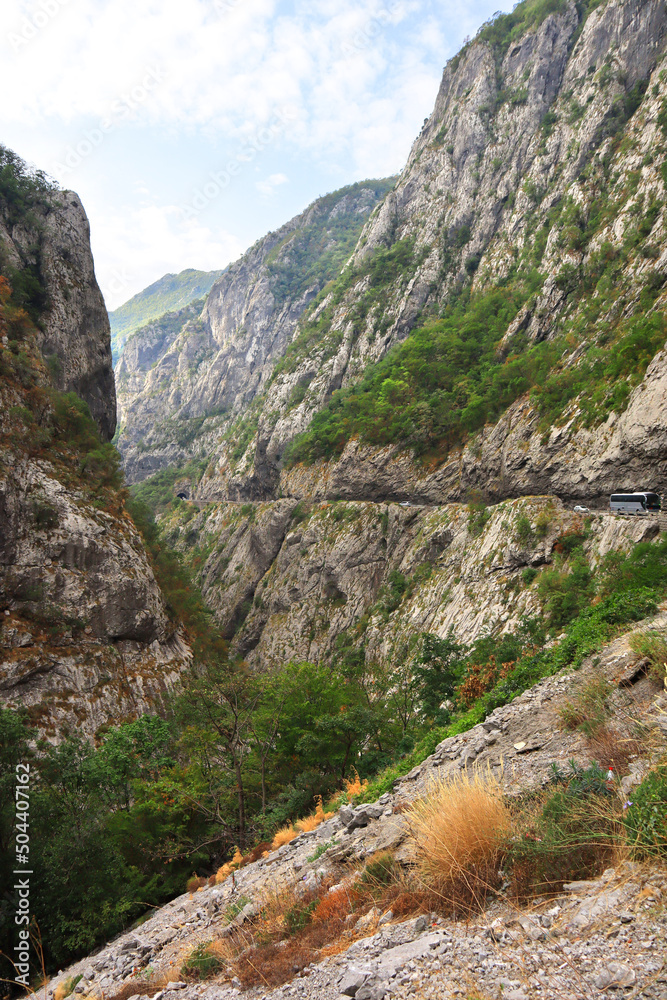 View of canyon and road in mountains of Montenegro	