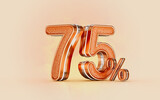 75 percent discount sale banner gold effect 3d render concept for shopping marketing cash back offer