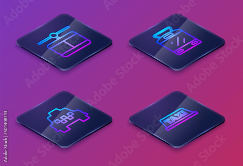 Wallpaper Mural Set Isometric line Cable car, Taxi, Tram and railway and roof. Blue square button. Vector Torontodigital.ca