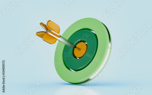 Arrows hitting the center of target success business concept shooting game hit aim 3d render icon