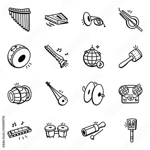 Handy Set of Percussion Instruments Doodle Icons 